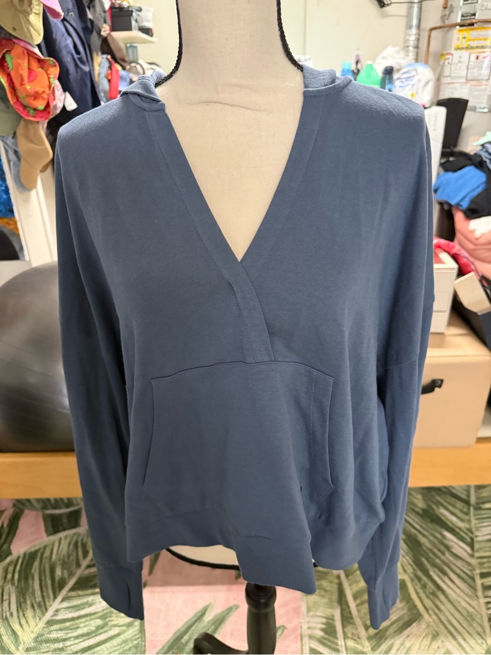 Sweaty Betty Slate Blue V-Neck Hooded Sweater